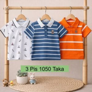 3 Pis 1050 Taka- Colour White Nouka + Deep Ash + Orange
